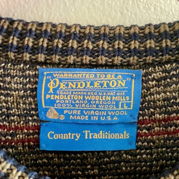 Pendleton 100% Wool Striped Sweater | Men's L - Picture 3 of 3